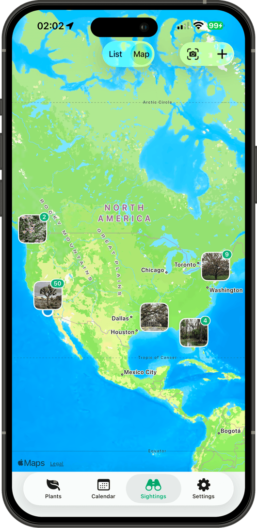 Sightings map
